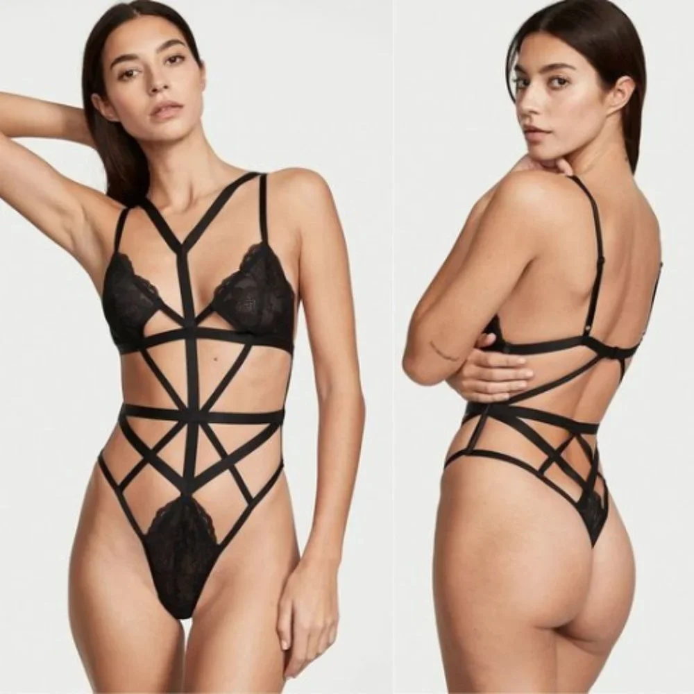 New! Victoria's Secret Very Sexy Lace Strappy Bodysuit 19963